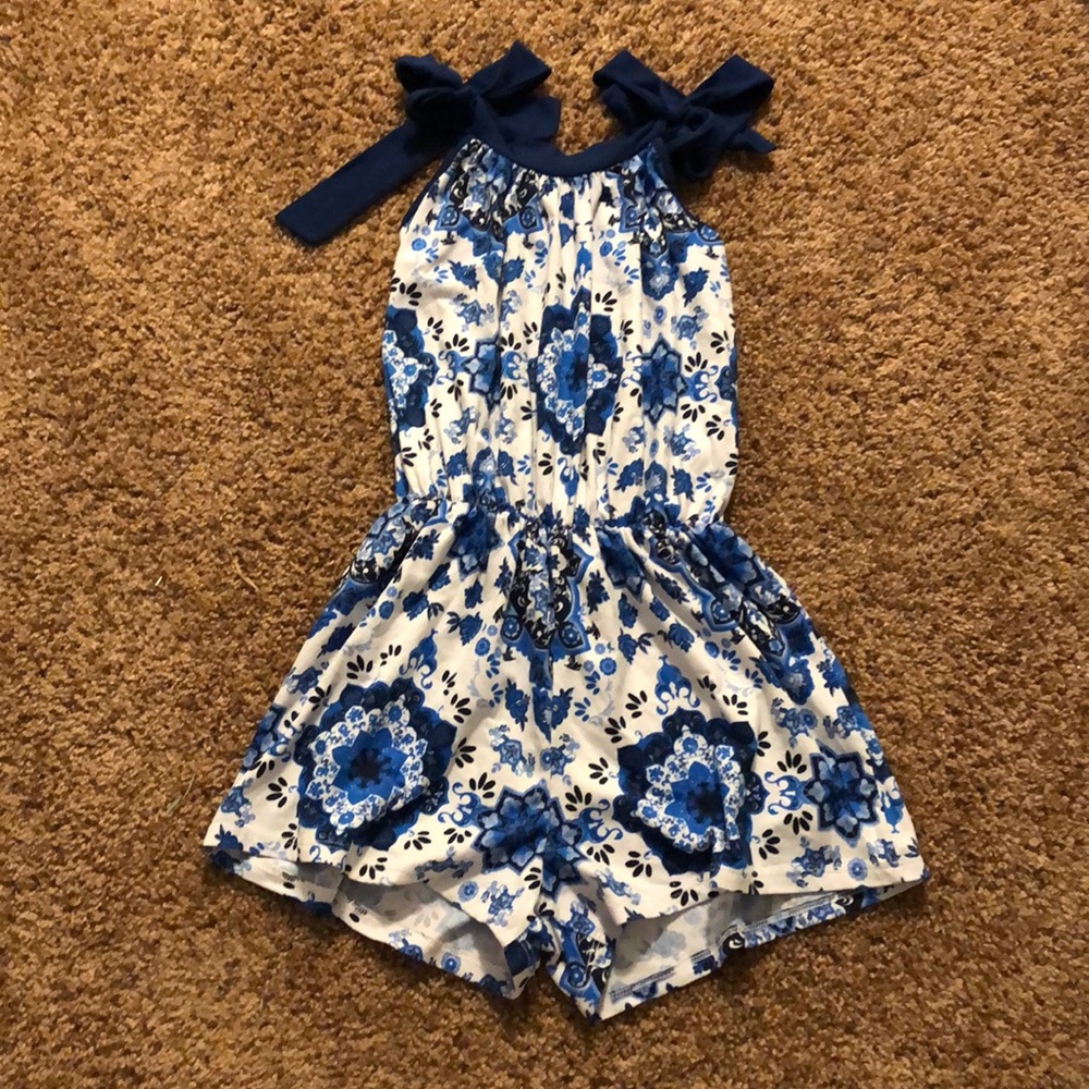White and blue romper. NWOT
